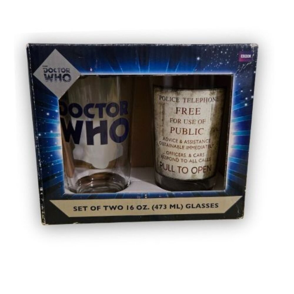 Doctor Who Set of Two 16oz Collectors Drink Glasses Featuring 3rd, 4th, & 5th DR